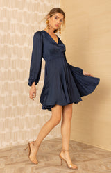 Rebekah Charmeuse Dress, color-Navy