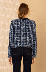 Amelie Boucle Cardigan, color-Blue