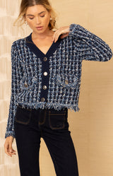 Amelie Boucle Cardigan, color-Blue