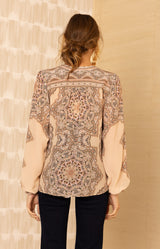 Layne Silk Top, color-Beige