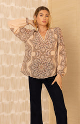 Layne Silk Top, color-Beige