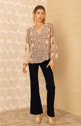 Layne Silk Top, color-Beige