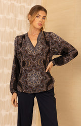 Layne Silk Top, color-Black