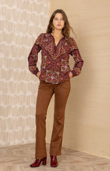 Raina Silk Top, color-Wine