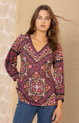 Paloma Jersey Top, color-Wine