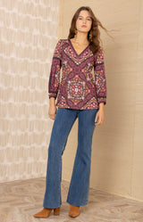 Paloma Jersey Top, color-Wine