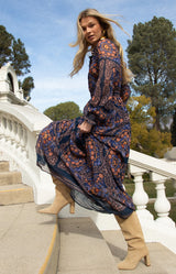 Marisol Chiffon Maxi Dress, color-Navy