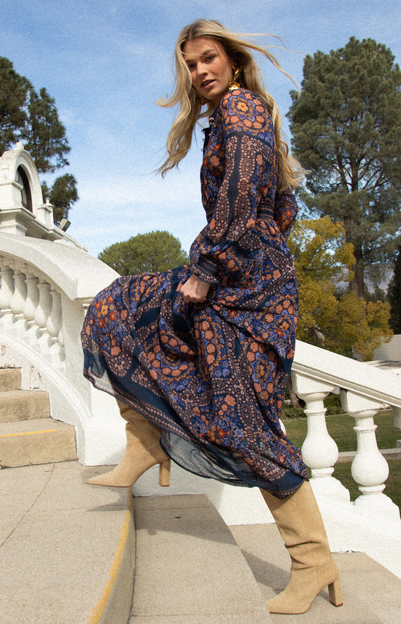 Marisol Chiffon Maxi Dress, color-Navy