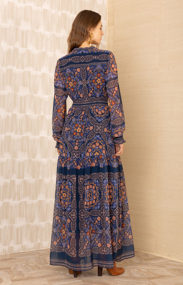 Marisol Chiffon Maxi Dress, color-Navy