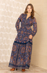 Marisol Chiffon Maxi Dress, color-Navy