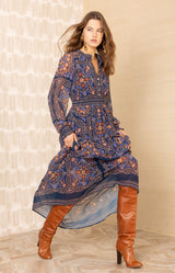 Marisol Chiffon Maxi Dress, color-Navy