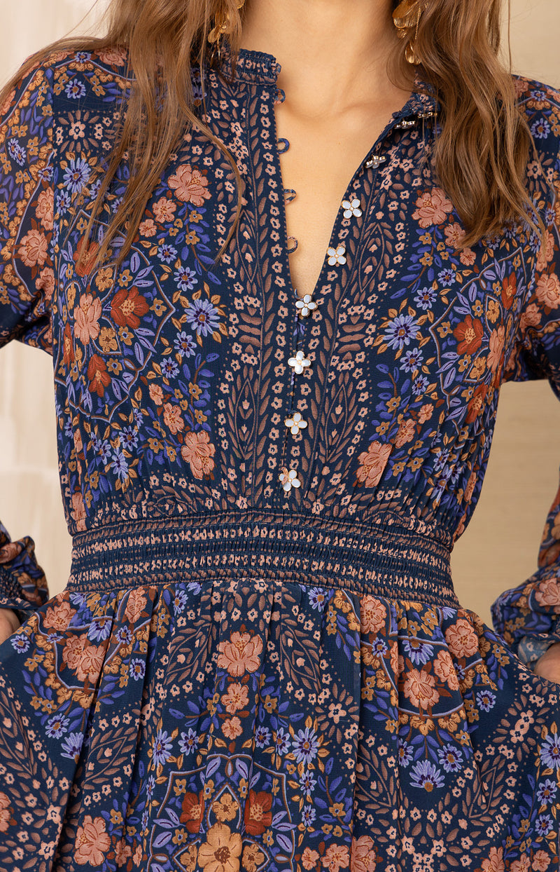 Marisol Chiffon Maxi Dress, color-Navy