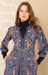 Malayah Beaded Jersey Dress, color-Navy