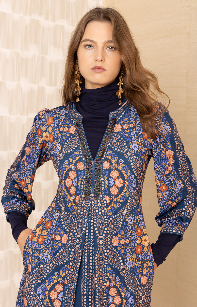 Malayah Beaded Jersey Dress, color-Navy