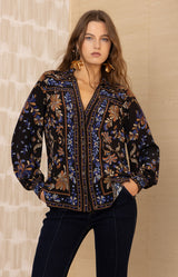 Avalynn Silk Top, color-Black