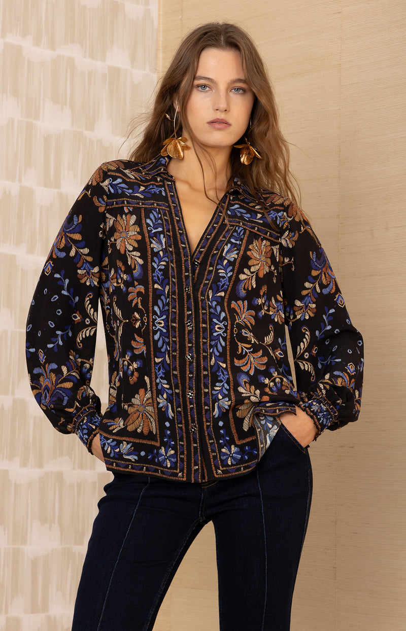 Avalynn Silk Top, color-Black