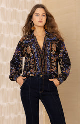 Avalynn Silk Top, color-Black