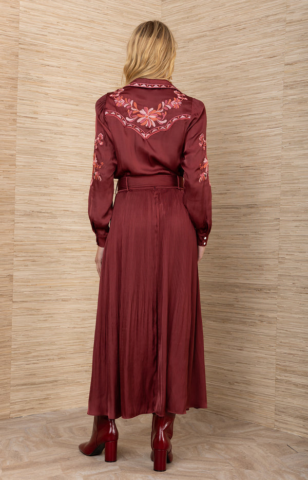 Ayleen Charmeuse Skirt, color-Wine