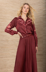 Ayleen Charmeuse Skirt, color-Wine