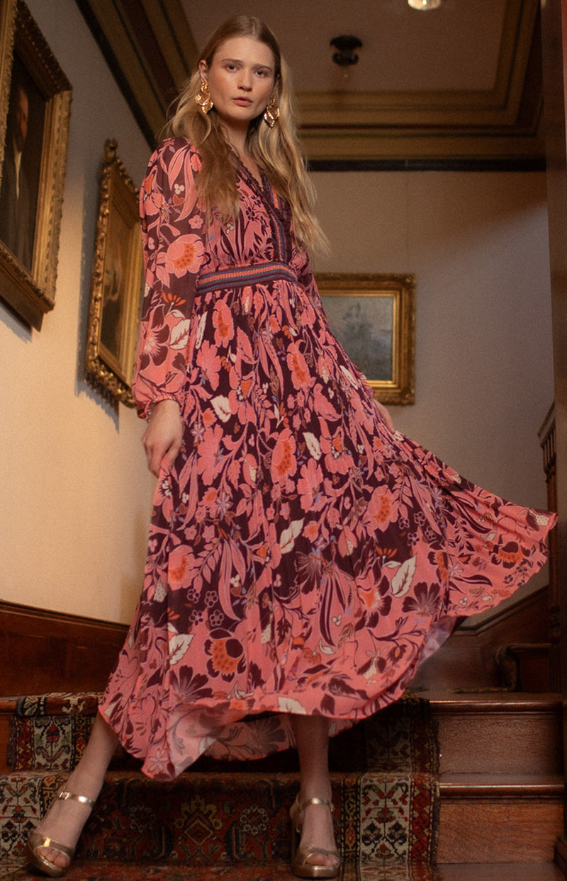 Alisson Chiffon Maxi Dress, color-Pink