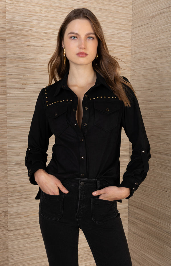 Simone Suede Top, color_Black