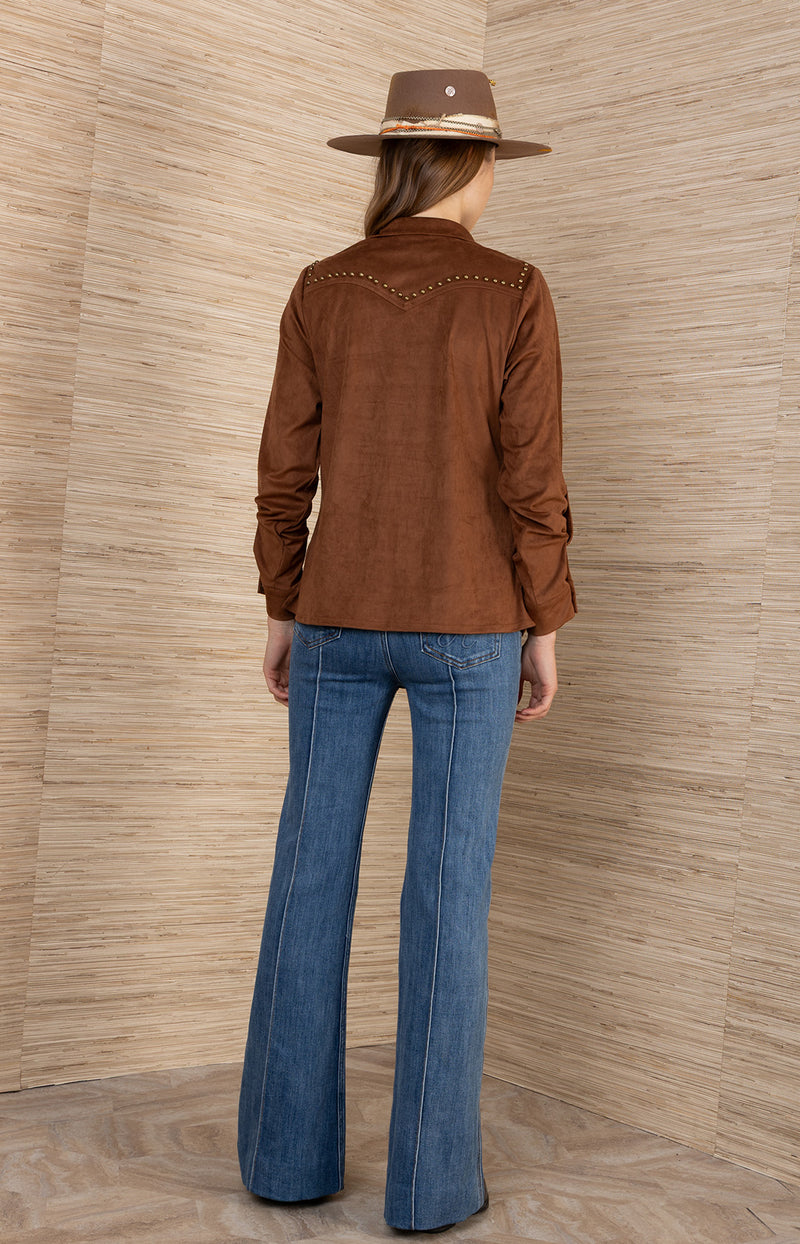 Simone Suede Top, color_Cognac