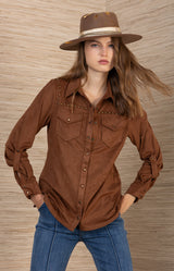Simone Suede Top, color_Cognac