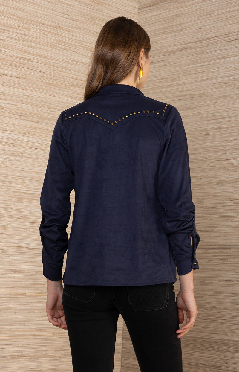 Simone Suede Top, color_Navy