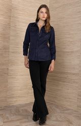 Simone Suede Top, color_Navy