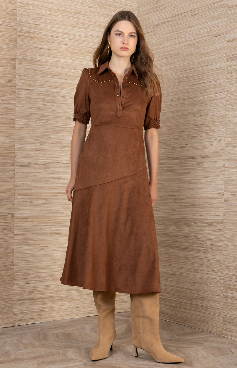 long sleeve suede dress Allegra K Women's Faux Round Neck Pockets A-Line X-Small Brown at Amazon Women's Clothing store Perfect for family gatherings or weekend brunches Matthew Suede Mini Dress A-Line