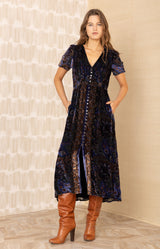 Paisleigh Velvet Dress, color-Black