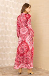 Noor Charmeuse Dress, color-Red