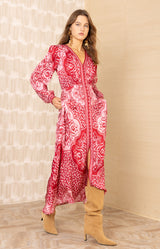 Noor Charmeuse Dress, color-Red