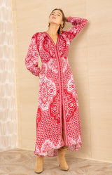 Noor Charmeuse Dress, color-Red