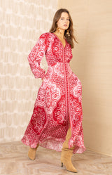 Noor Charmeuse Dress, color-Red