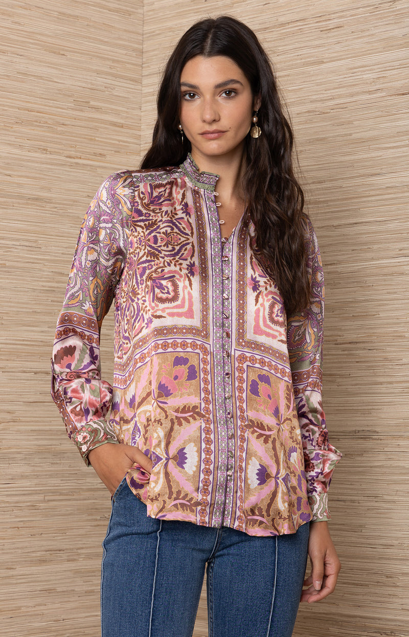 Etta Silk Top, color_Pink