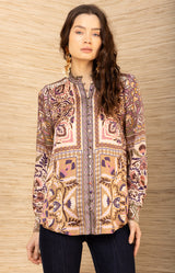 Etta Beaded Silk Top, color-Pink