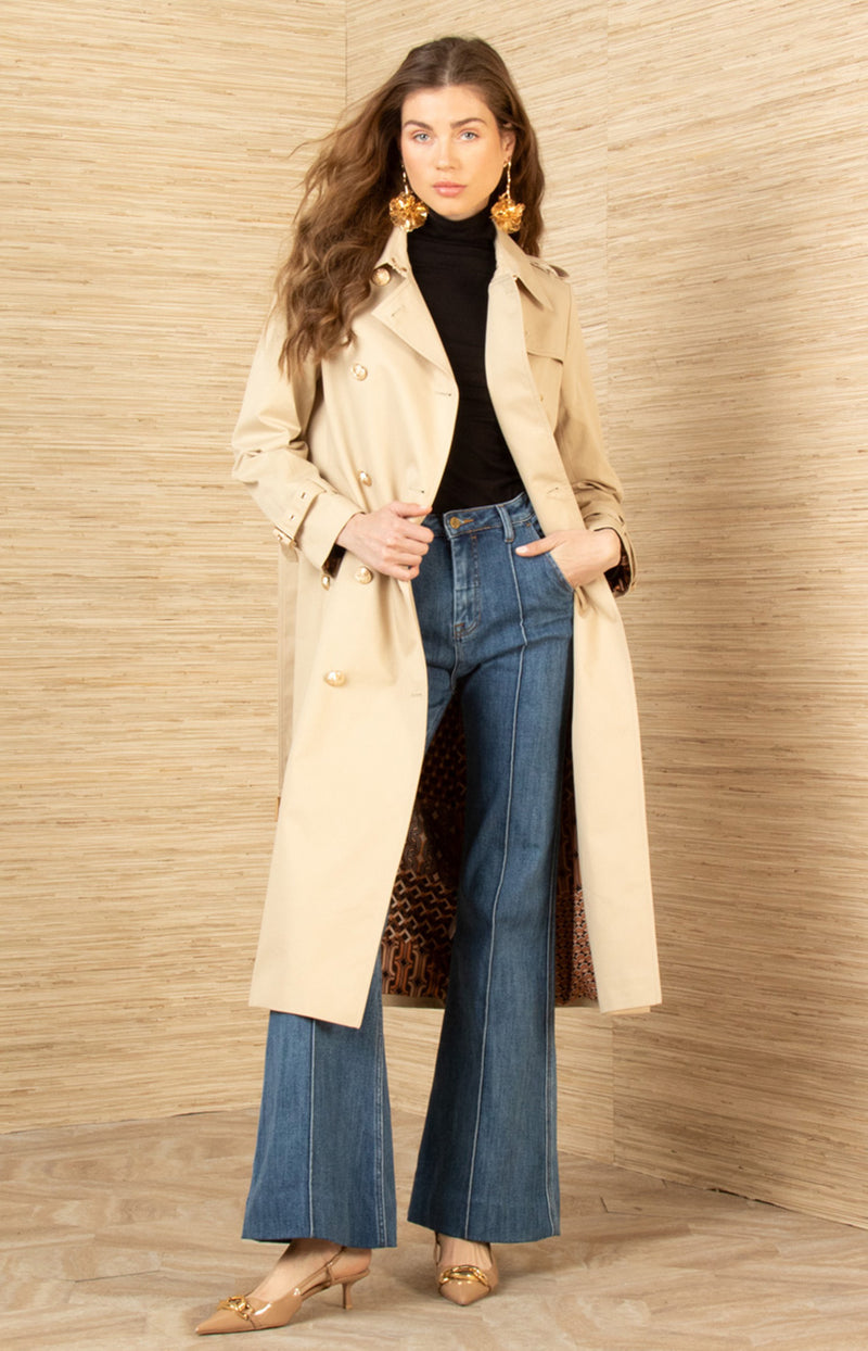 Paola Twill Trench-Coat, color-Beige