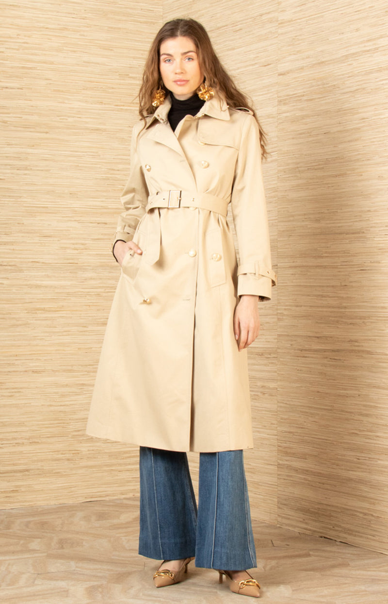 Paola Twill Trench-Coat, color-Beige