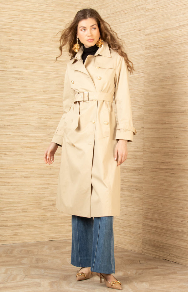 Paola Twill Trench-Coat, color-Beige