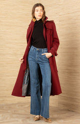 Paola Twill Trench-Coat, color-Wine