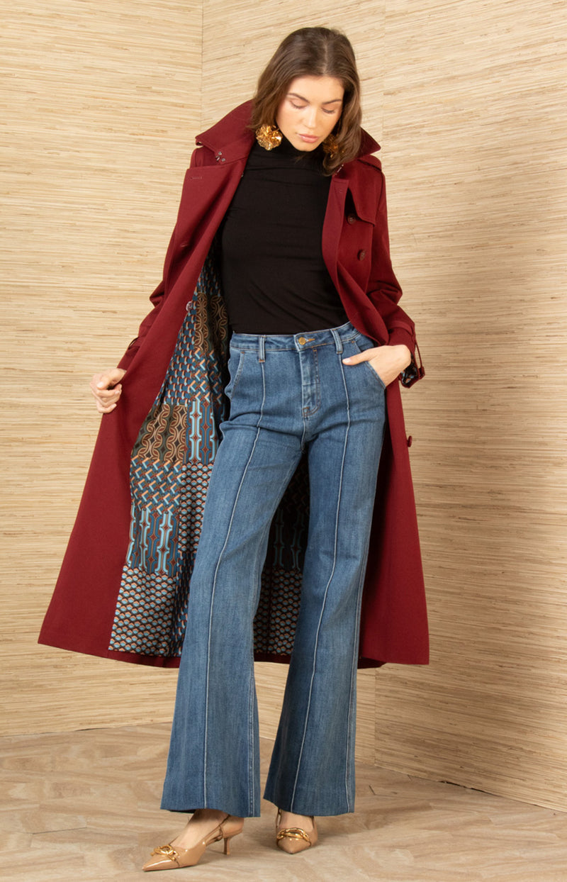 Paola Twill Trench-Coat, color-Wine