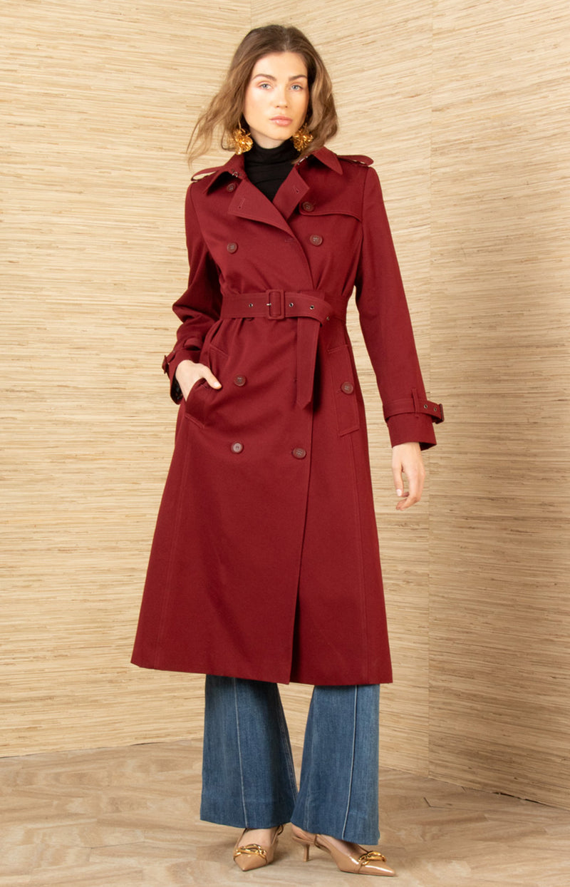 Paola Twill Trench-Coat, color-Wine