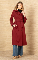 Paola Twill Trench-Coat, color-Wine