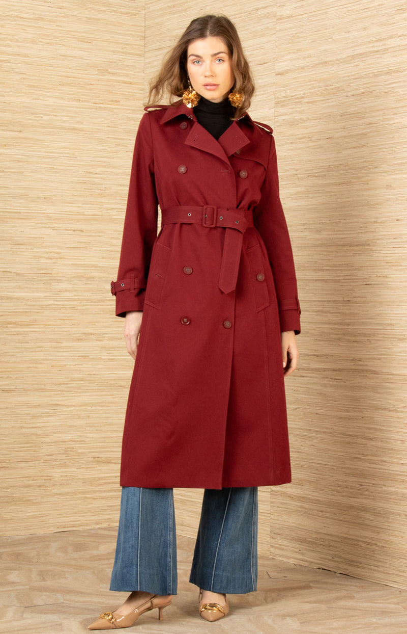 Paola Twill Trench-Coat, color-Wine