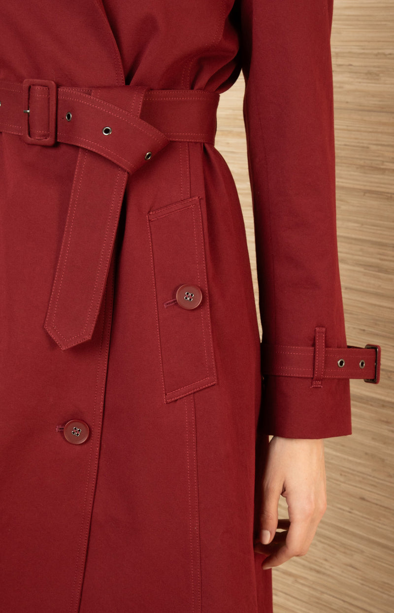 Paola Twill Trench-Coat, color-Wine
