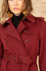 Paola Twill Trench-Coat, color-Wine