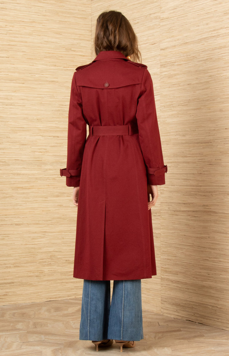 Paola Twill Trench-Coat, color-Wine