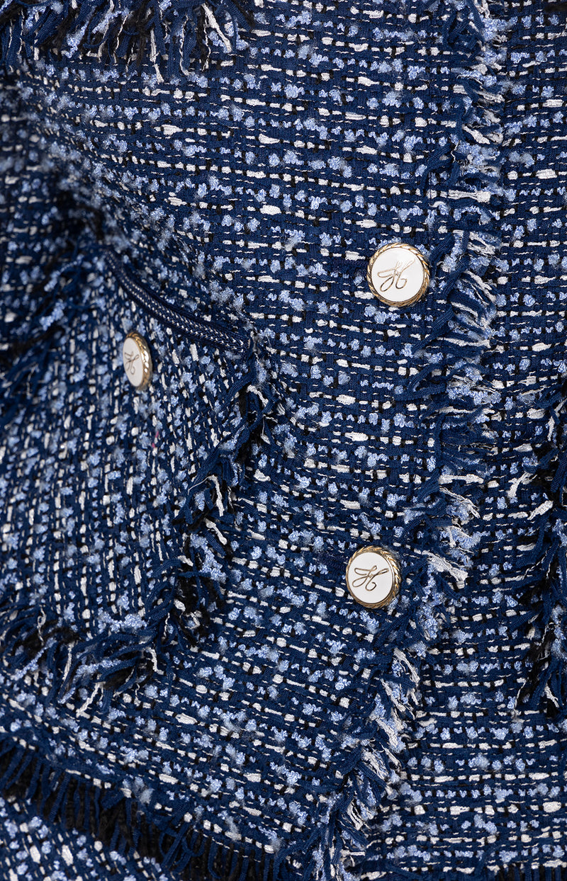 Nyomi Boucle Tweed Jacket, color-Navy