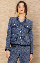 Nyomi Boucle Tweed Jacket, color-Navy